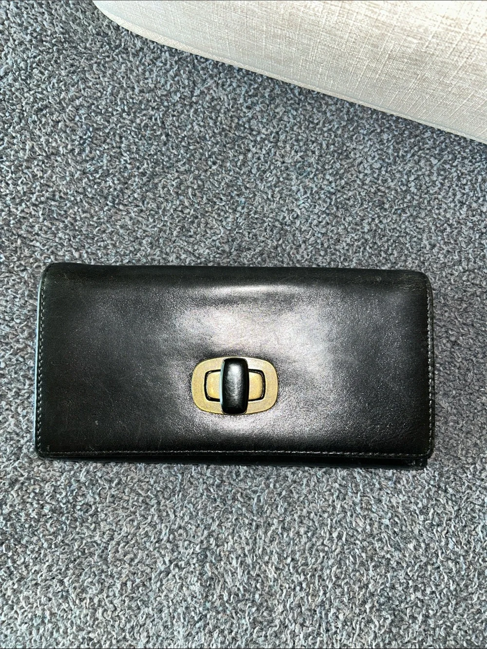 HOBO Black Leather Phone Wallet with Brass-Tone and houndstooth interior